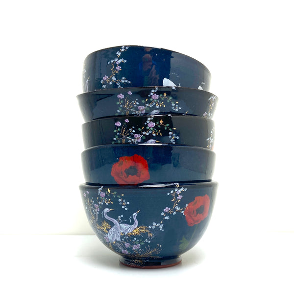 Black and white floral bowl