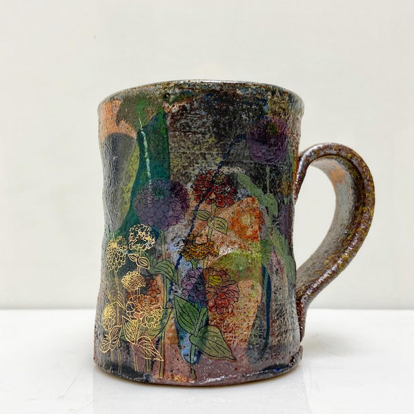 Rainbow and zinnia mug