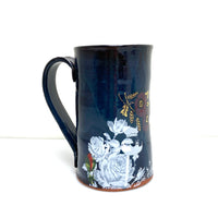 Tall Black and white floral mug
