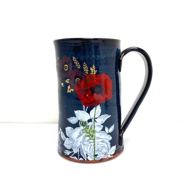 Tall Black and white floral mug