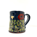 Black ginkgo and poppy mug