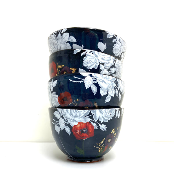 Black and white floral bowl